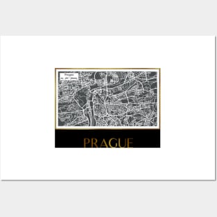 Golden Prague city map Posters and Art